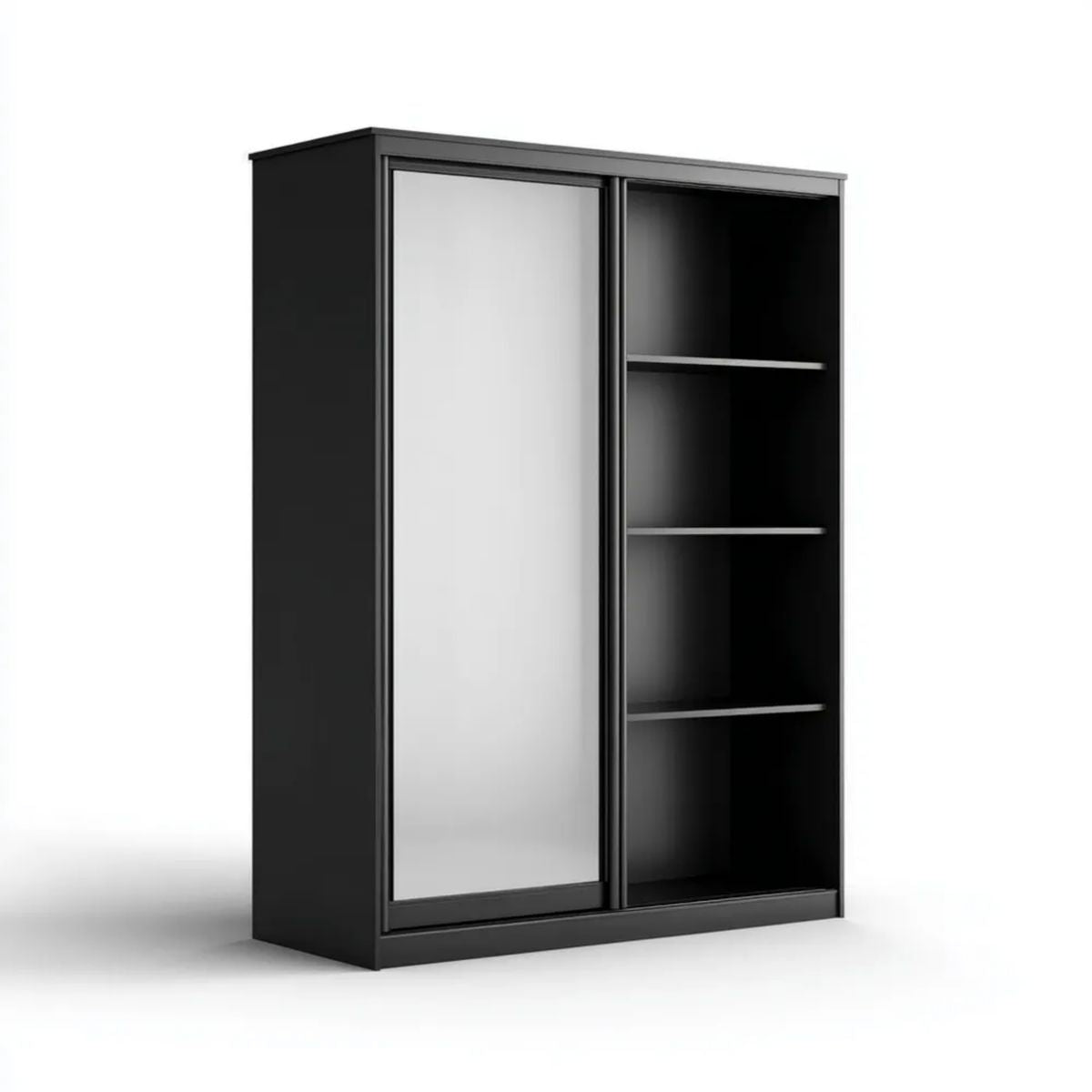 Czarna szafa przesuwna z lustrem z płyty wiórowej laminowanej, 120 × 60 × 200 cm