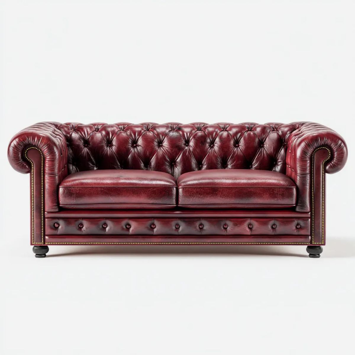 Dwuosobowa sofa Chesterfield ze skóry syntetycznej PU, bordowa, 170 x 90 x 75 cm