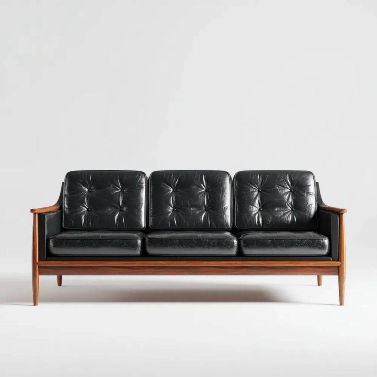Trzyosobowa sofa ze skóry syntetycznej PU, czarno-orzechowa, 180 × 75 × 80 cm
