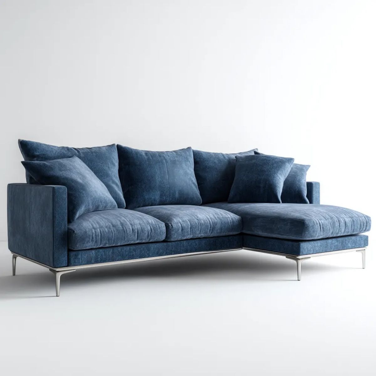Sofa narożna 3-osobowa z prawą leżanką, granatowa, aksamitna, 260 x 160 x 85 cm