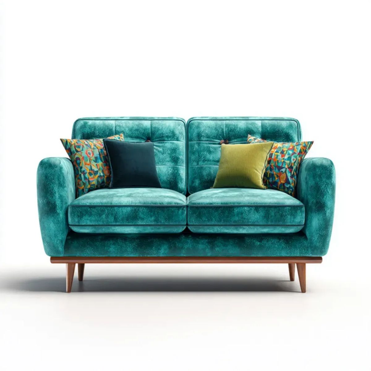 Dwuosobowa sofa welurowa turkusowa z drewnianymi nogami 160 × 85 × 88 cm
