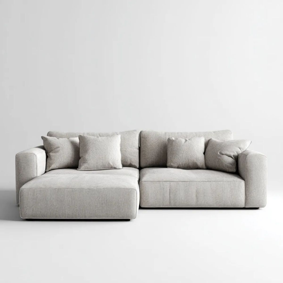 Jasnoszara sofa narożna w kształcie L z lewym szezlongiem, tapicerowana tkaniną poliestrową, 280 × 170 × 85 cm