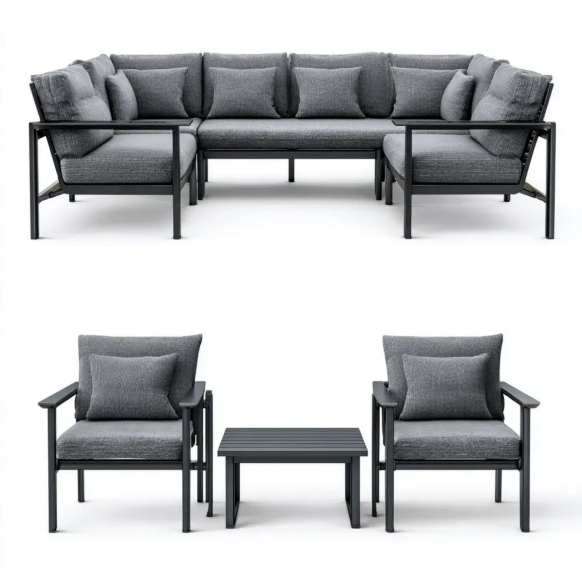 4-częściowy aluminiowy zestaw mebli ogrodowych grafitowo-czarny z poduszkami – sofa 200 x 75 x 70 cm