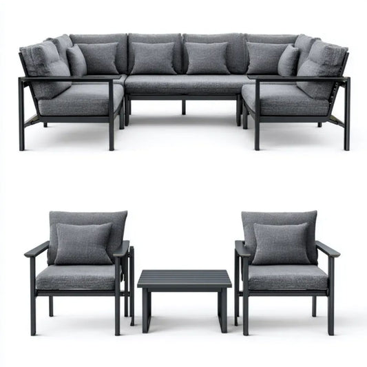 4-częściowy aluminiowy zestaw mebli ogrodowych grafitowo-czarny z poduszkami – sofa 200 x 75 x 70 cm