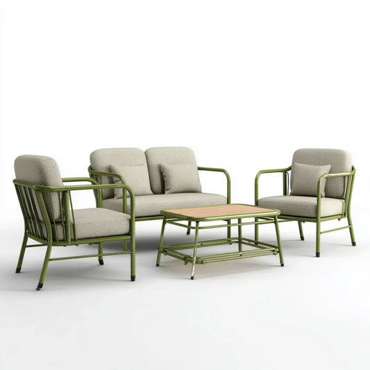 4-częściowy ogrodowy zestaw wypoczynkowy ze stali zielono-jasnoszary, sofa 120 x 70 x 78 cm, stolik 90 x 50 x 45 cm