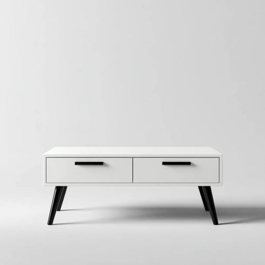 Biało-czarny stolik kawowy z płyty MDF 100 x 50 x 45 cm z 2 szufladami