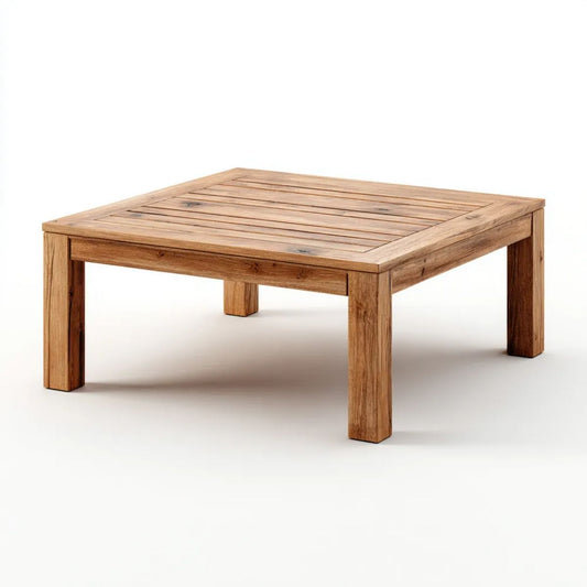 Kwadratowy stolik kawowy z litego drewna tekowego, naturalny brąz, 90 x 90 x 45 cm