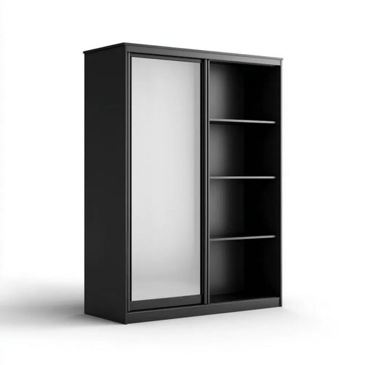 Czarna szafa przesuwna z lustrem z płyty wiórowej laminowanej, 120 × 60 × 200 cm