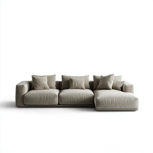 Modułowa sofa narożna 3-osobowa w kształcie L z tkaniny, szarobeżowa, prawostronna, 310 × 170 × 78 cm