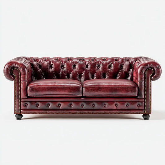 Dwuosobowa sofa Chesterfield ze skóry syntetycznej PU, bordowa, 170 x 90 x 75 cm