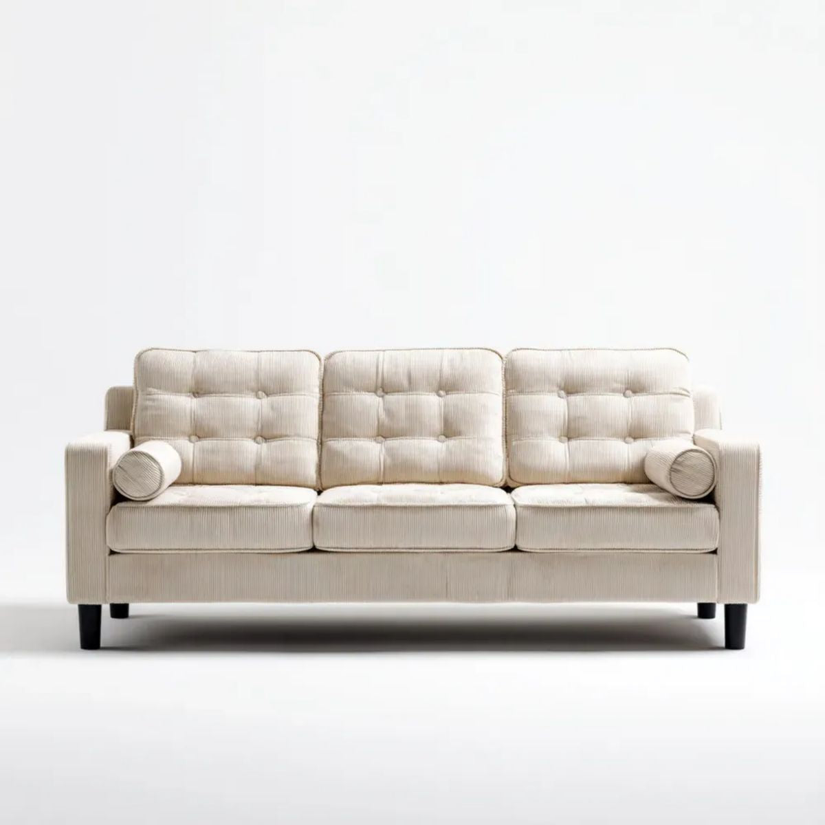 Trzyosobowa sofa kremowa z tapicerką z tkaniny sztruksowej 210 x 88 x 86 cm
