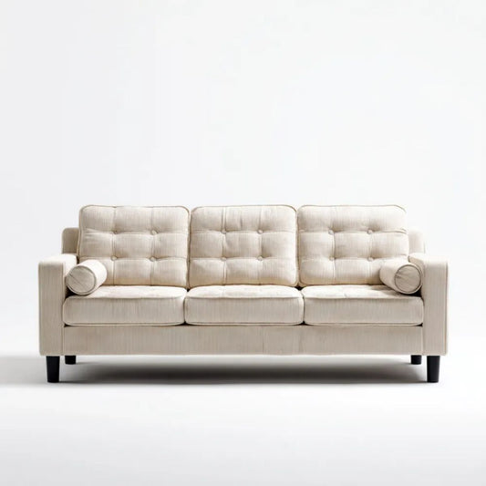 Trzyosobowa sofa kremowa z tapicerką z tkaniny sztruksowej 210 x 88 x 86 cm