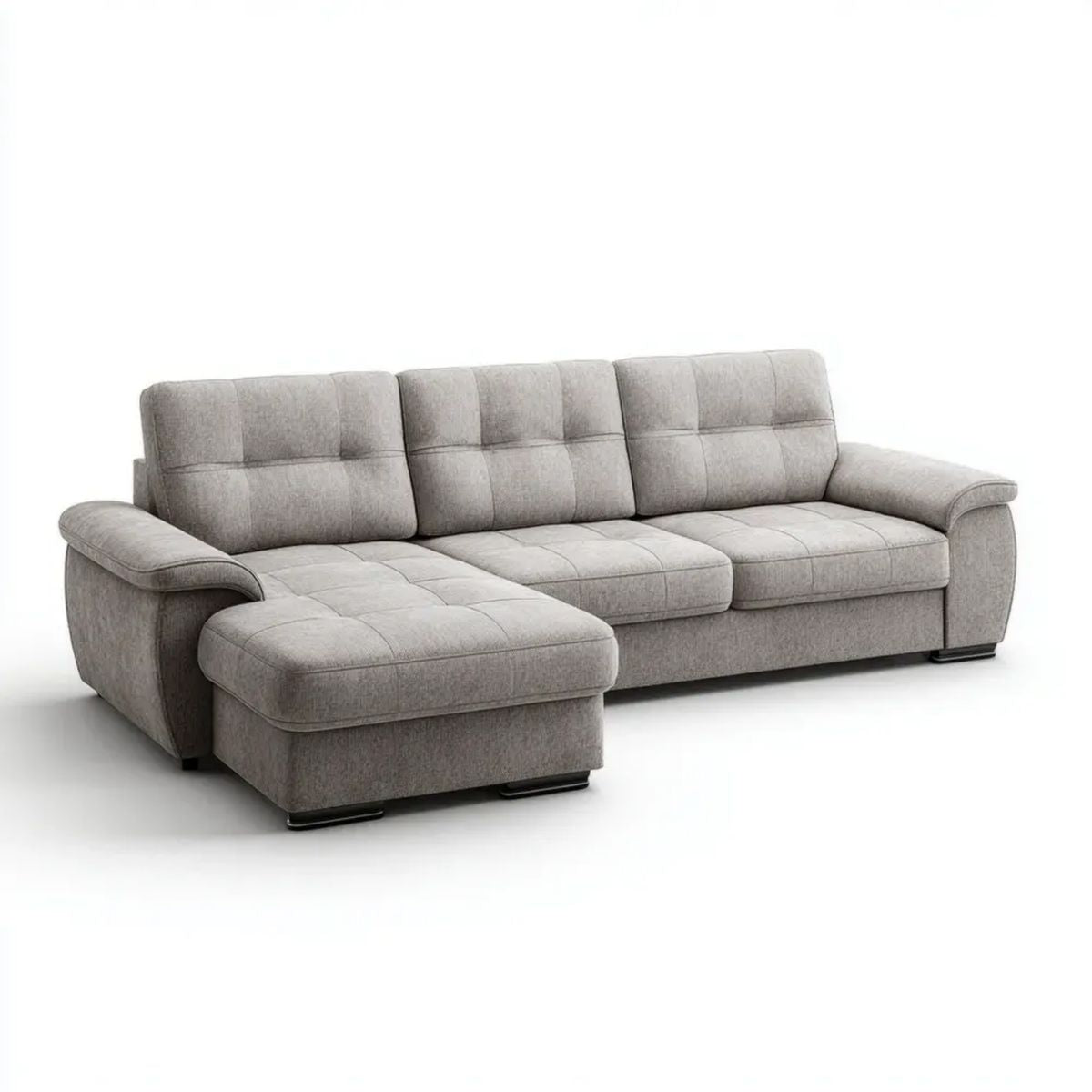 Szara sofa narożna lewostronna z szezlongiem z mikrofibry, 260 × 165 × 90 cm, kształt L