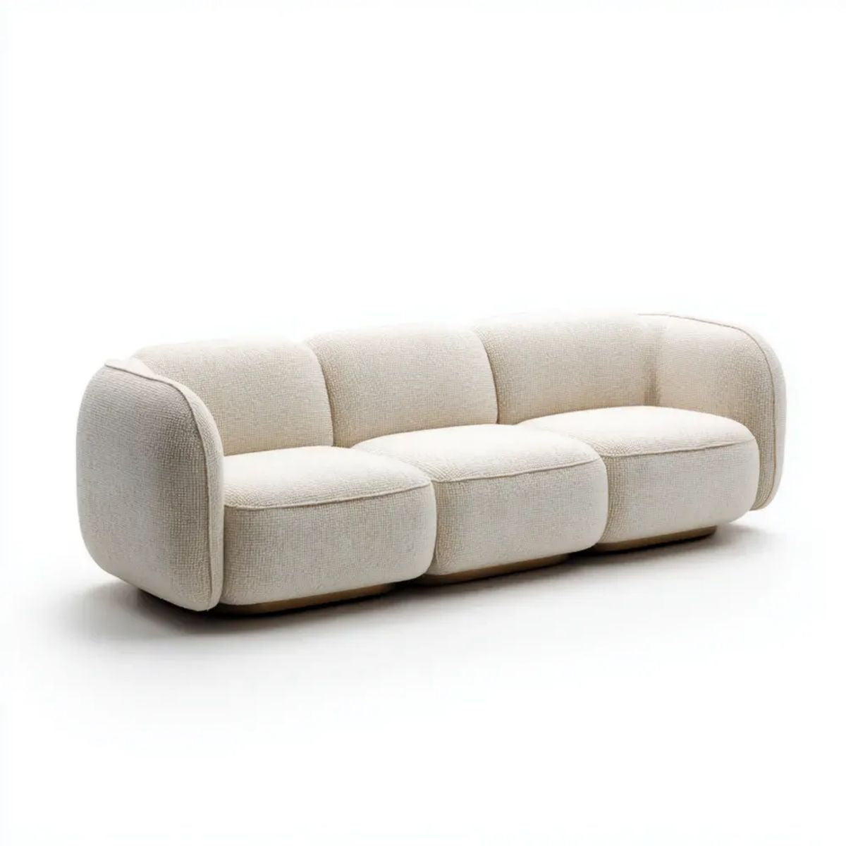 Zaokrąglona sofa 3-osobowa kremowa z poliestru bouclé, 225 x 95 x 75 cm