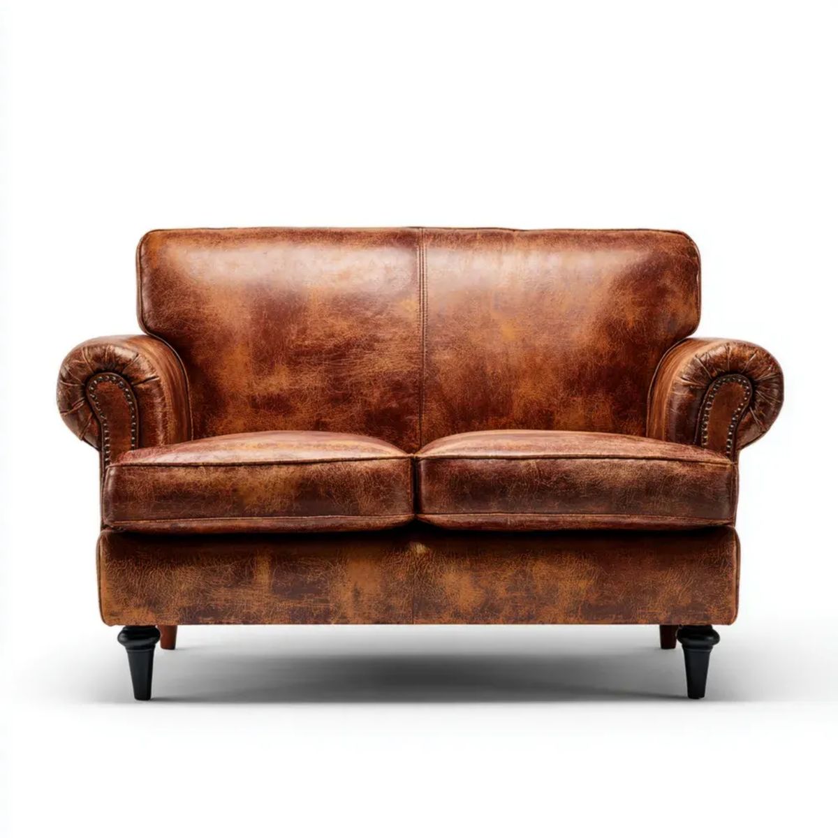 Dwuosobowa sofa chesterfield ze skóry syntetycznej brązowo-czarna 160 x 90 x 85 cm