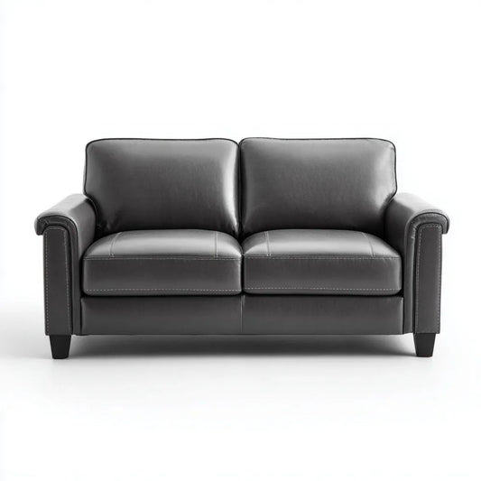 Czarna sofa dwuosobowa ze skóry syntetycznej 150 × 85 × 90 cm