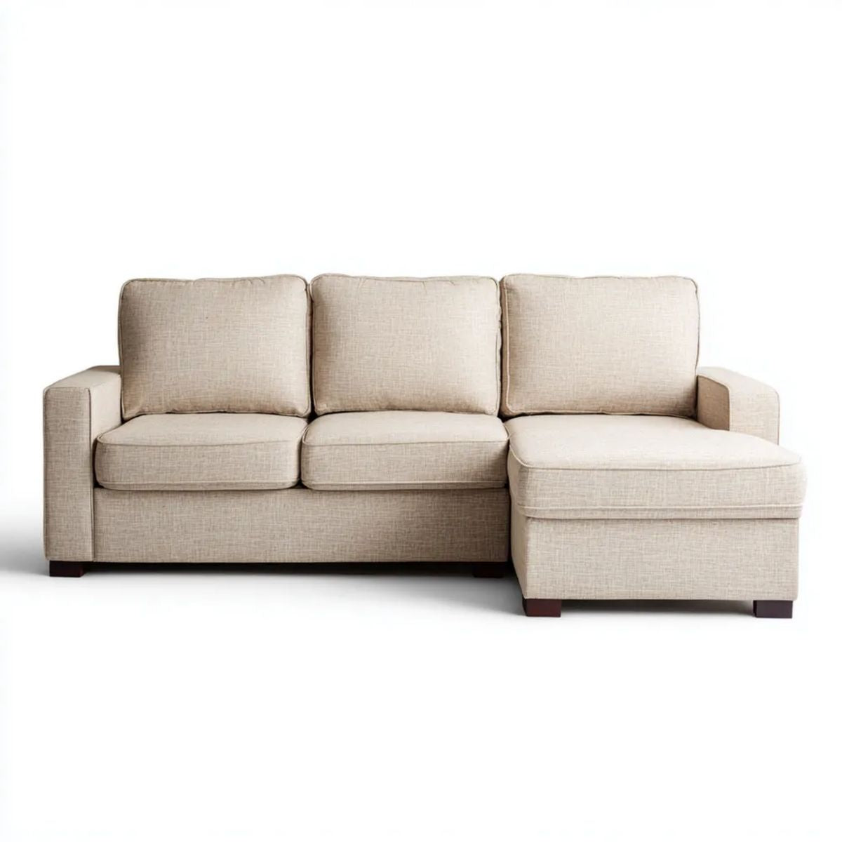 Beżowa sofa narożna z prawostronnym szezlongiem, tkanina, 245 × 155 × 88 cm