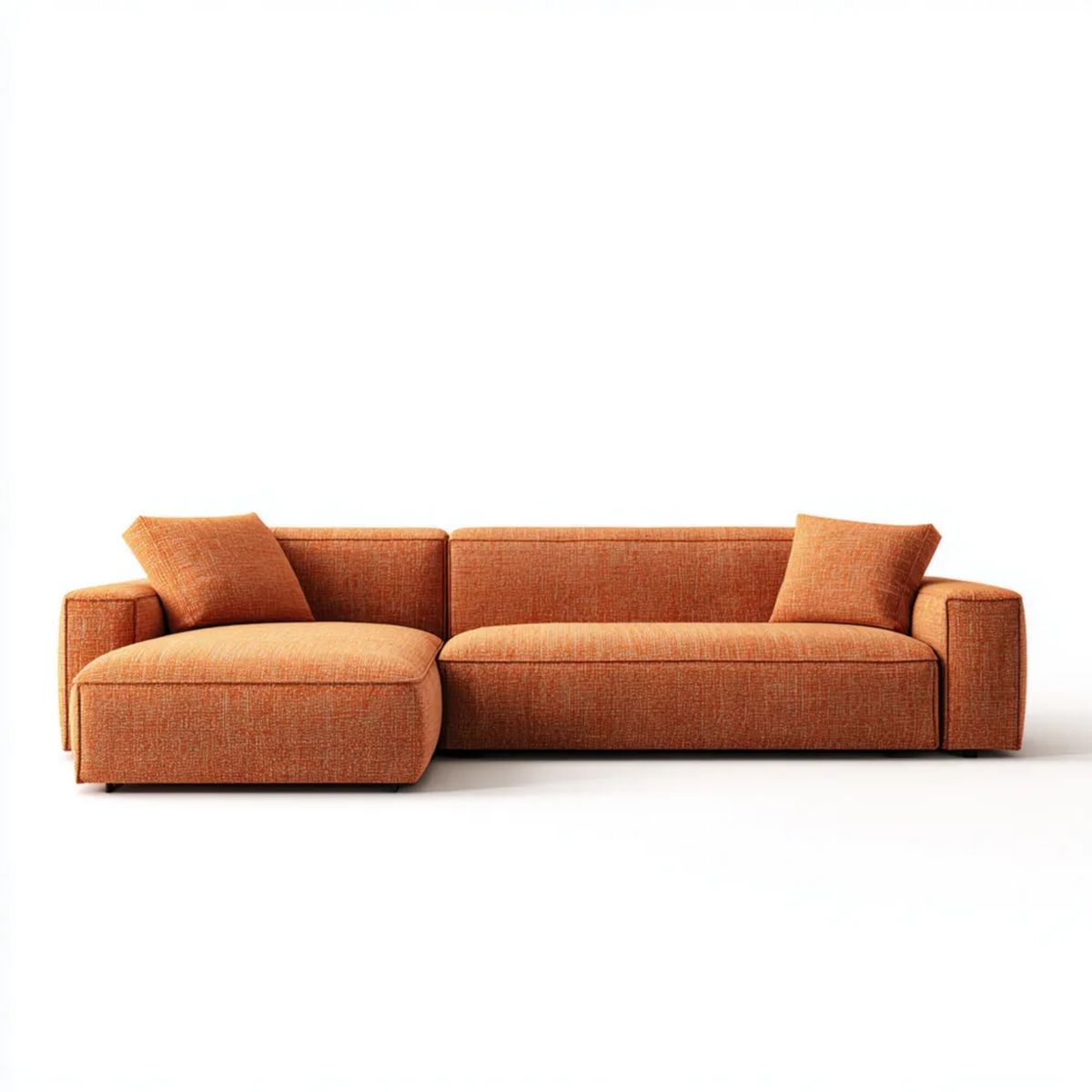 Pomarańczowa sofa narożna trzyosobowa z lewostronnym szezlongiem, tkanina poliestrowa, 270 × 160 × 85 cm