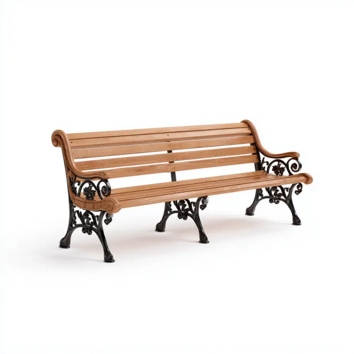 Ławka ogrodowa 3-osobowa z litego drewna i żeliwa, brązowo-czarna, 150 x 63 x 82 cm