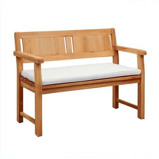 Dwuosobowa ławka ogrodowa z litego drewna tekowego z białą poduszką, naturalna, 120 × 65 × 90 cm