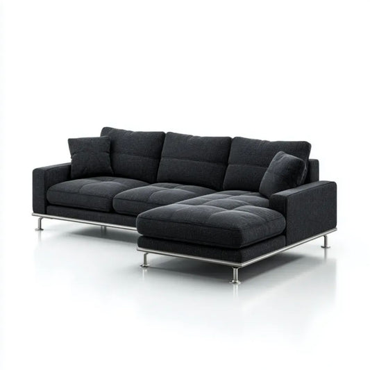 Czarna sofa narożna z szezlongiem prawostronnym z poliestru 280 × 170 × 85 cm
