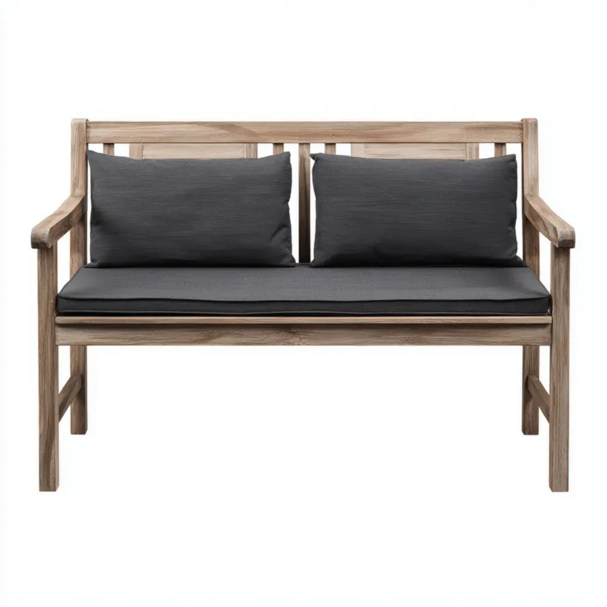 Dwuosobowa ławka ogrodowa z drewna akacjowego, naturalny brąz/czarny, 120 × 65 × 85 cm