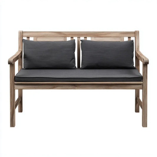 Dwuosobowa ławka ogrodowa z drewna akacjowego, naturalny brąz/czarny, 120 × 65 × 85 cm