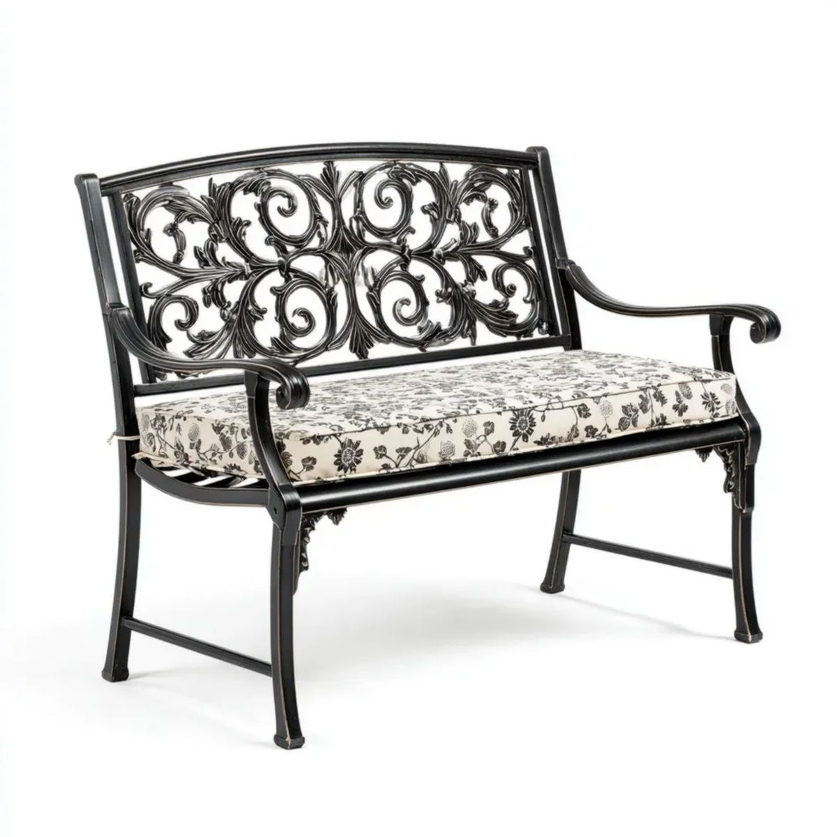 Dwuosobowa ławka ogrodowa z aluminium czarna/kremowa 120 × 60 × 90 cm z poduszką