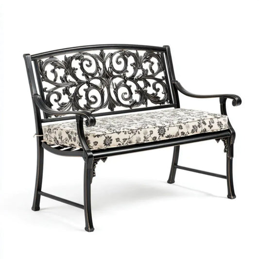 Dwuosobowa ławka ogrodowa z aluminium czarna/kremowa 120 × 60 × 90 cm z poduszką