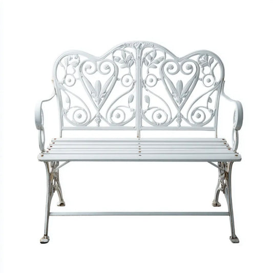 Biała 2-osobowa ławka ogrodowa z odlewanego aluminium 120 x 60 x 85 cm