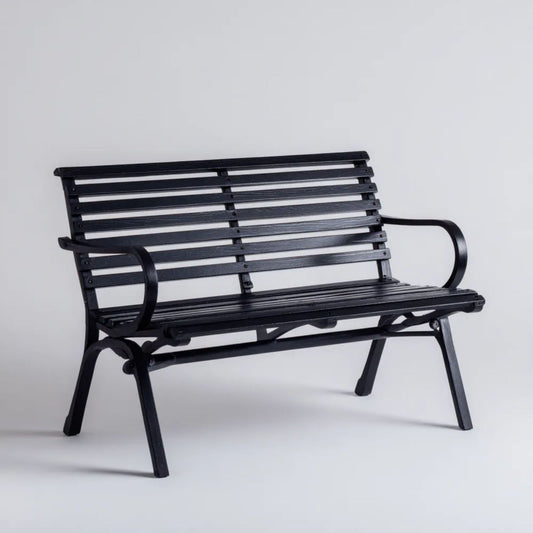 Dwuosobowa ławka ogrodowa czarna z litego drewna i żeliwa, 120 x 60 x 80 cm