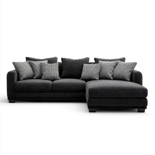Prawostronna sofa narożna z szezlongiem, tapicerka poliestrowa, grafitowa, 300 × 170 × 85 cm