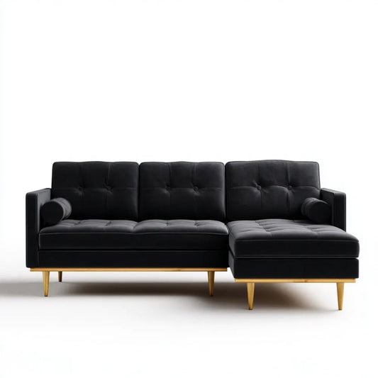 Sofa narożna 3-osobowa z tapicerką PU, czarna, 250 x 155 x 85 cm, prawostronna