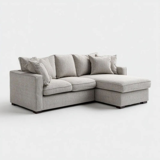 Prawostronna sofa narożna z szezlongiem, tapicerka poliestrowa, jasnoszara, 240 × 160 × 85 cm