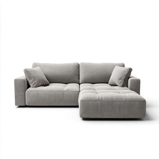 Szara sofa narożna w kształcie L z prawostronnym szezlongiem, sztruksowa, 260 × 165 × 85 cm