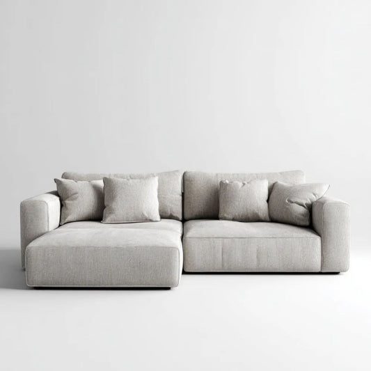 Jasnoszara sofa narożna w kształcie L z lewym szezlongiem, tapicerowana tkaniną poliestrową, 280 × 170 × 85 cm