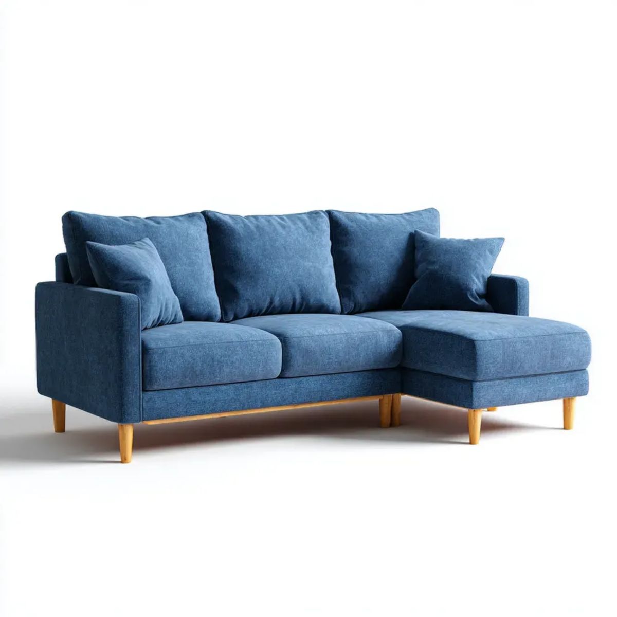 Prawostronna sofa narożna z szezlongiem z weluru poliestrowego, granatowa/jasny brąz, 230 × 150 × 85 cm