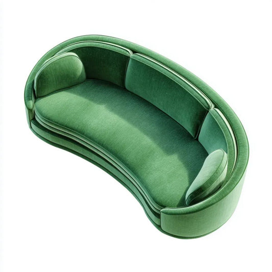 Trzyosobowa sofa półksiężycowa z zielonego aksamitu, 220 × 105 × 75 cm