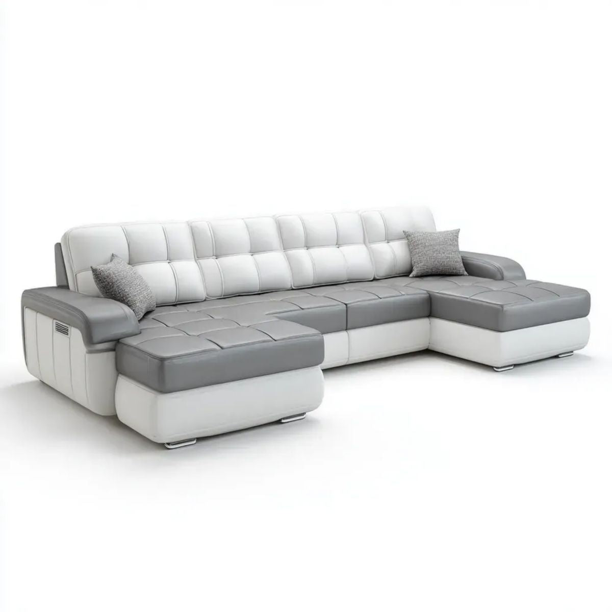 Sofa narożna w kształcie U biało-szara z tapicerką PU, 330 × 170 × 85 cm