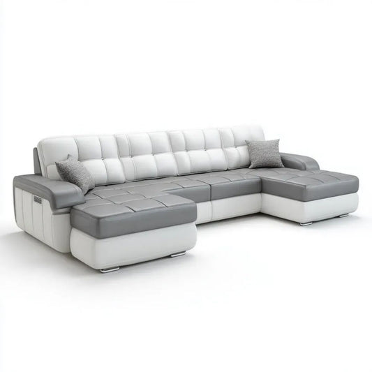Sofa narożna w kształcie U biało-szara z tapicerką PU, 330 × 170 × 85 cm