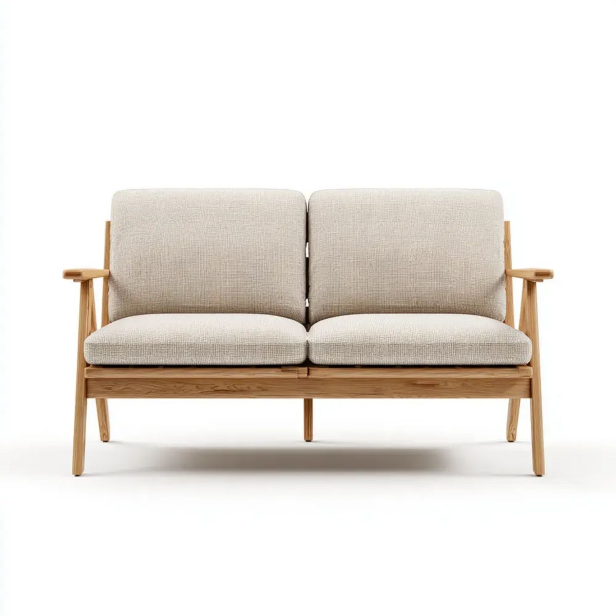 Sofa dwuosobowa beżowa z drewna i tkaniny, 120 x 75 x 80 cm