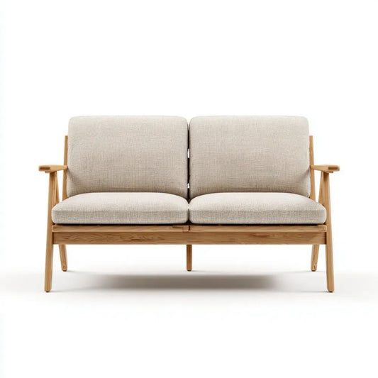 Sofa dwuosobowa beżowa z drewna i tkaniny, 120 x 75 x 80 cm